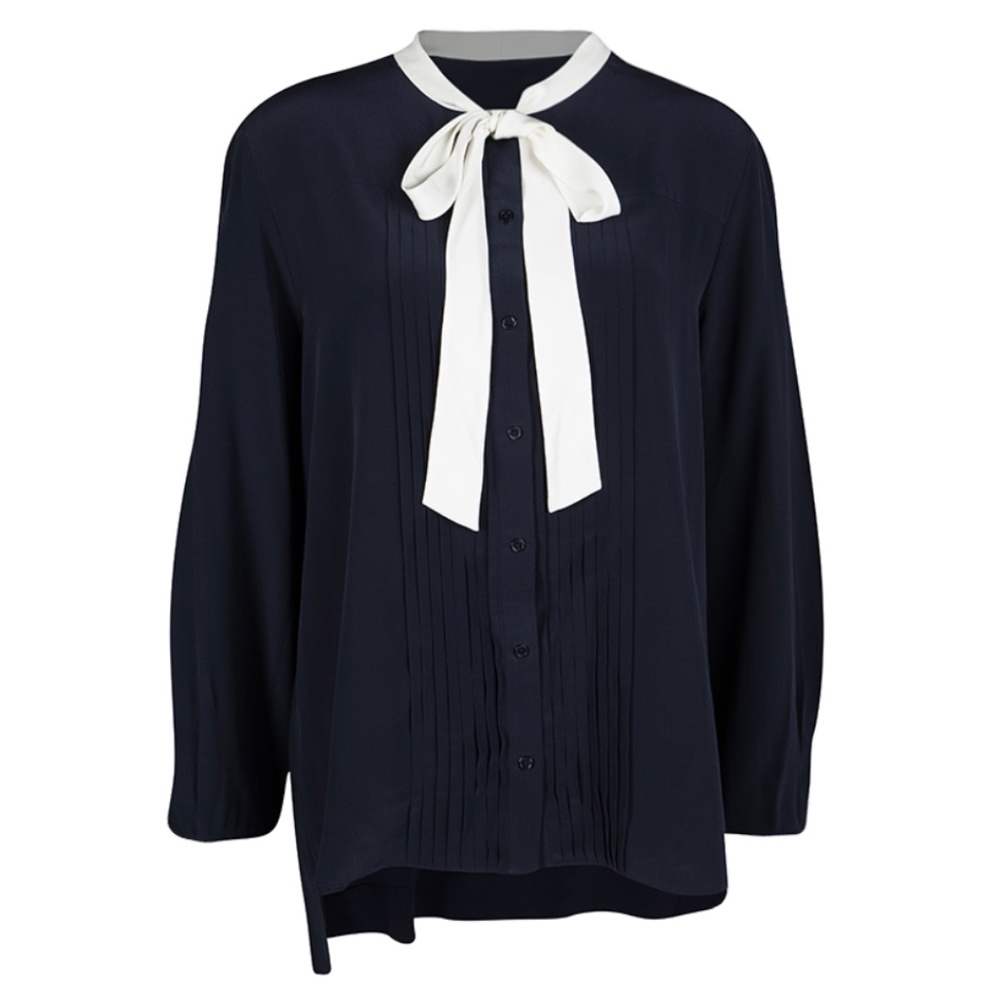 Joseph black silk blouse with white tie